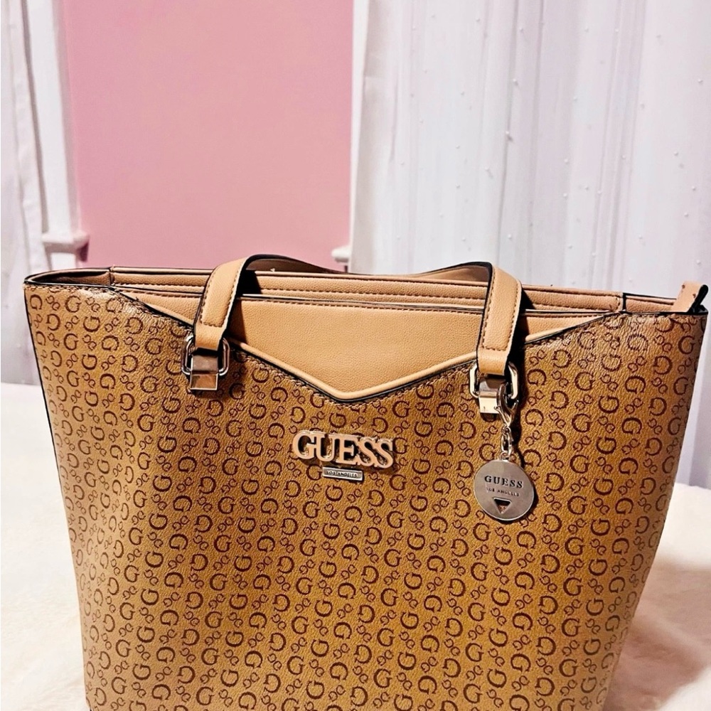 Guess Tan and Brown Logo Tote